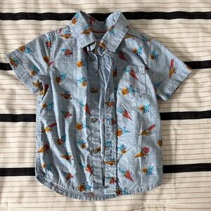 Kids Light Blue Short-Sleeve Button-Down Shirt with Dinosaur Print